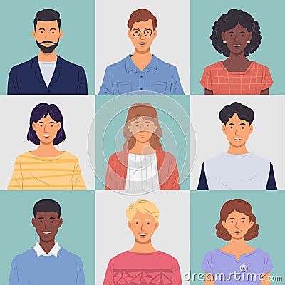 Men and women Smiling on isolated color background Vector Illustration