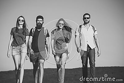 Men and women travel on summer vacation Stock Photo