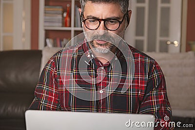 Men working from home, making video calls at work conference. Work at home. Remote work Stock Photo