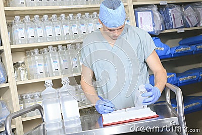 Men working on a sterilizing place in the hospital Stock Photo