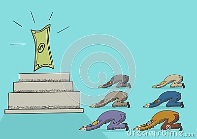 Men worshiping money Vector Illustration