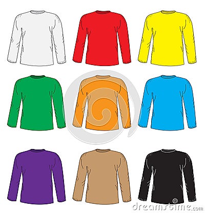 Men's t shirts design template set. Multi-colored T-shirt with long sleeves. Hand drawing style. mockup shirts. Vector illust Vector Illustration