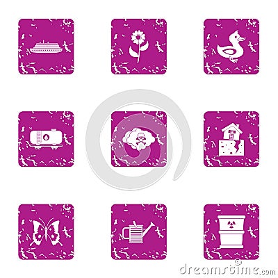 Menace icons set, grunge style Vector Illustration