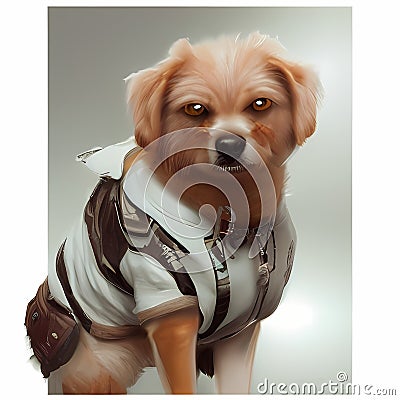 Cool Canine - Watercolor Painting of a Dog in a T-Shirt Stock Photo