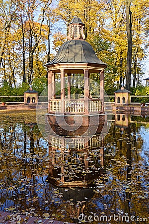 Menagerie pond bosquet in Summer garden in autumn, Saint Petersburg, Russia Stock Photo