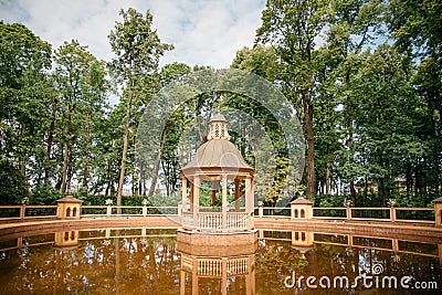 'Menagerie Pond' and Gazebo,Bosquet in The Summer Garden. Editorial Stock Photo