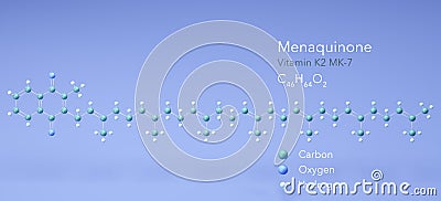 menaquinone, vitamin k2-MK7, molecular structures, 3d model, Structural Chemical Formula and Atoms with Color Coding Stock Photo