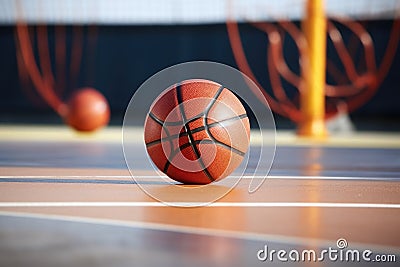 mended basketball being dribbled Stock Photo