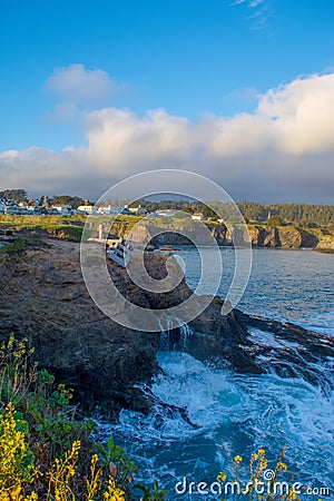 Mendocino Headlands Spring Sunset Blow Hole Stock Photo