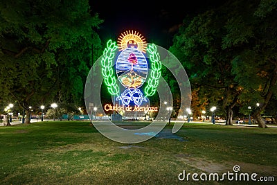 Mendoza Sign at Plaza Independencia at night - Mendoza, Argentina - Mendoza, Argentina Editorial Stock Photo
