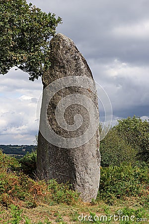 Menhir of Kergornec - megalithic monument in Brittany, France Stock Photo