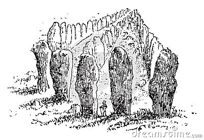 Menhirs lined up by Carnac, vintage engraving Vector Illustration