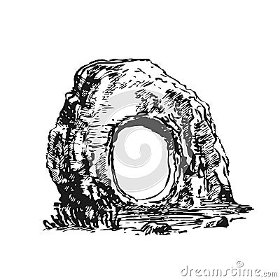 Menhirs, stones with round hole of unknown origin, vector illustration. Graphic drawing sketch. Megaliths Stone Age. Vector Illustration