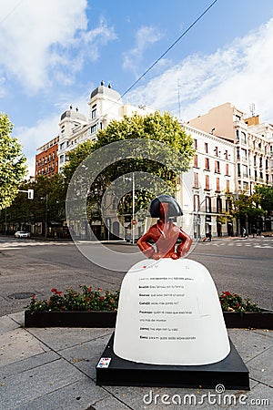 Menina of Velazquez sculpture at corner in Serrano Street in Madrid Editorial Stock Photo