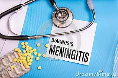 Meningitis word written on medical blue folder Stock Photo