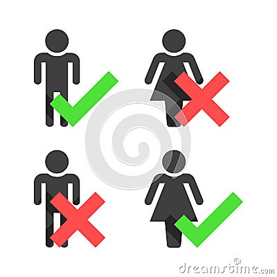 No men allowed, No women allowed sign. Permission sign. Flat style. Isolated. Vector Illustration