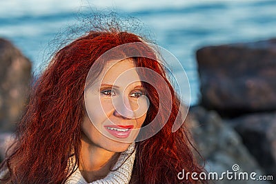 Menopausal woman smiling Stock Photo