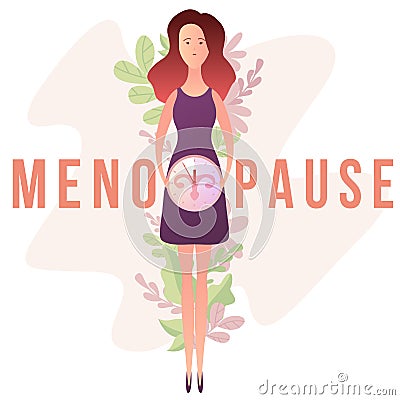 Menopause in the form of woman with a clock Vector Illustration