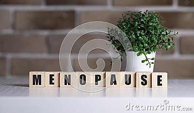 menopause word written on wood block. menopause text on table, concept Stock Photo