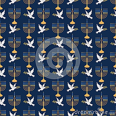 Menorah and Dove Seamless Pattern Vector Illustration