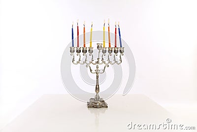 Menorah with eight hanuka candles Stock Photo