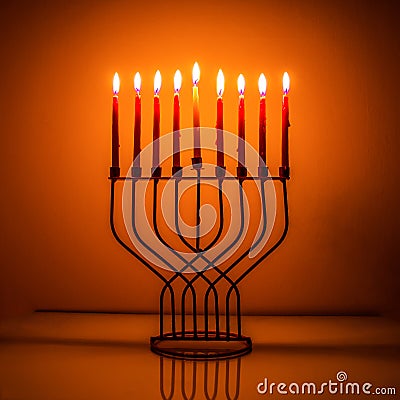 Menorah Hanukkah light and shadow Stock Photo