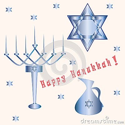 Menorah seven candles blue Star of David sign Happy Hanukkah light background vector Vector Illustration