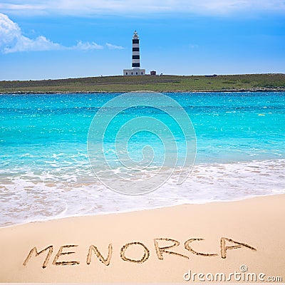 Menorca Punta Prima far illa del Aire island lighthouse Stock Photo