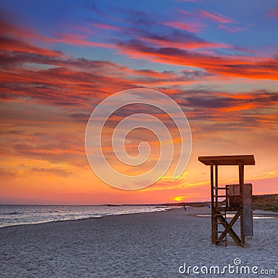 Menorca sunset in Son Bou beach of Alaior at Balearics Stock Photo