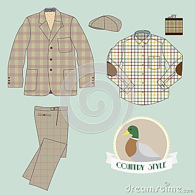 Mens clothing in country style Vector Illustration
