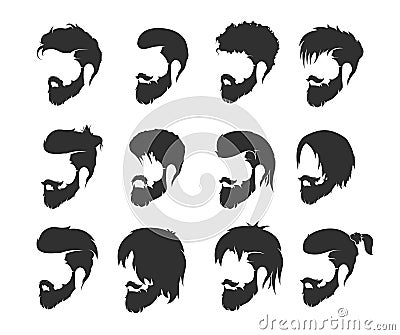 Mens hairstyle with a beard and mustache Vector Illustration