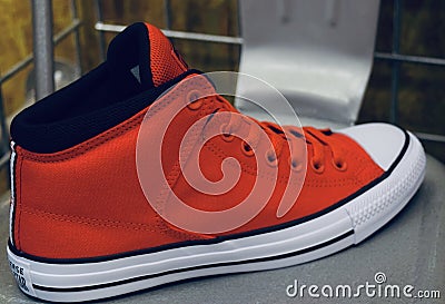 Mens high top all red sneaker Editorial Stock Photo