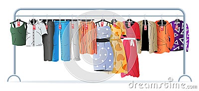 Mens and Womans Clothes on Shop Hanger Vector Illustration