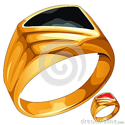 Mens yellow gold ring with expensive stone Vector Illustration