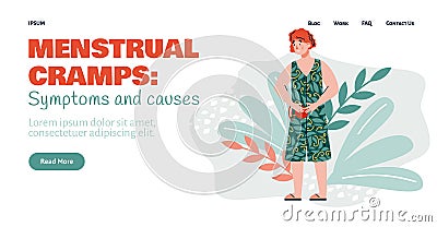 Menstrual cramps ache landing page for website, flat cartoon vector illustration Vector Illustration
