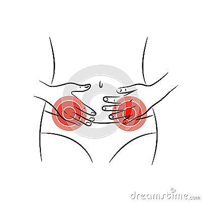 Menstrual cramps vector illustration. Menstruation abdominal pain Vector Illustration