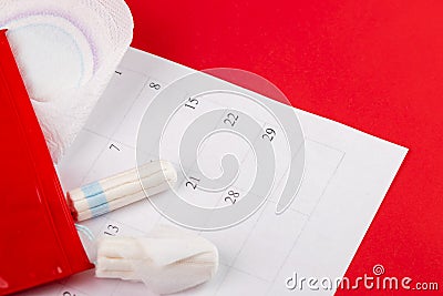 Menstruation bleeding and hygiene products pads and tampons for women during menstrual periods Stock Photo