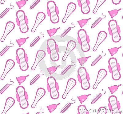 Menstruation, feminine hygiene seamless pattern. Vector Illustration