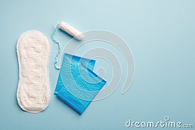 Menstruation products, intimate hygiene and protection, sanitary pads and tampon Stock Photo