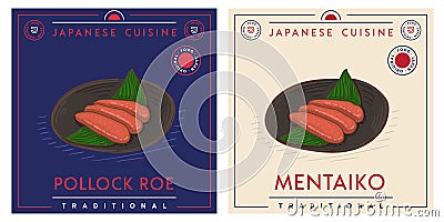Mentaiko or Pollock Roe means Japanese traditional seafood dish Cartoon Illustration