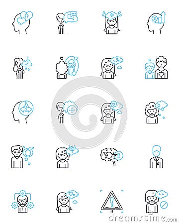Mental Capacity linear icons set. Cognition, Intelligence, Ability, Competence, Rationality, Sanity, Understanding line Vector Illustration