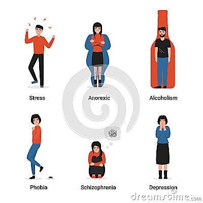 Mental disorders set Vector Illustration