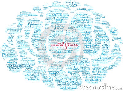 Mental Fitness Brain Word Cloud Vector Illustration