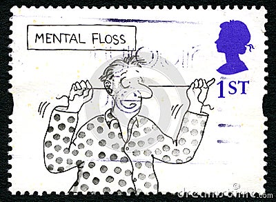 Mental Floss Funny UK Postage Stamp Cartoon Illustration