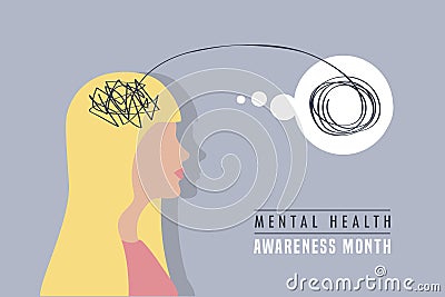 mental health awareness month concept woman brain Vector Illustration