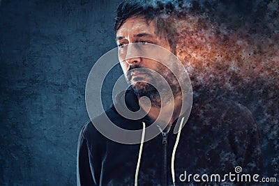 Mental health concept with depressive man dissolving Stock Photo