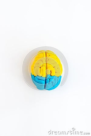Mental health concept. Human brain of colorfull clay, top view Stock Photo