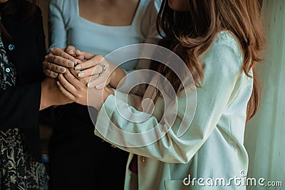 Mental health concept. Women comforting and giving encouragement to her friend Stock Photo