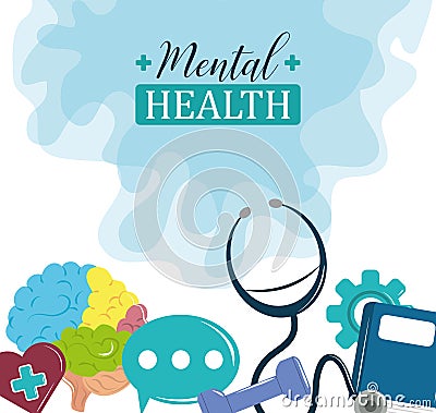 Mental health day, problem psychology medical treatment poster Vector Illustration