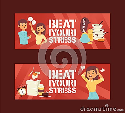 Mental health disorders and work related stress anxiety and depression symptoms icons vector illustration. Beat your Vector Illustration